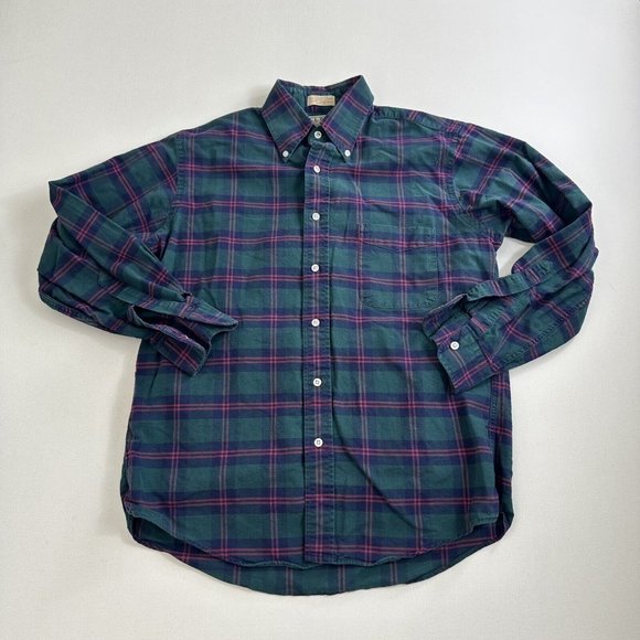 Vintage L.L. Bean Mens Shirt Adult 15.5 / 32 Button Down Plaid Green Made In USA - Picture 1 of 9
